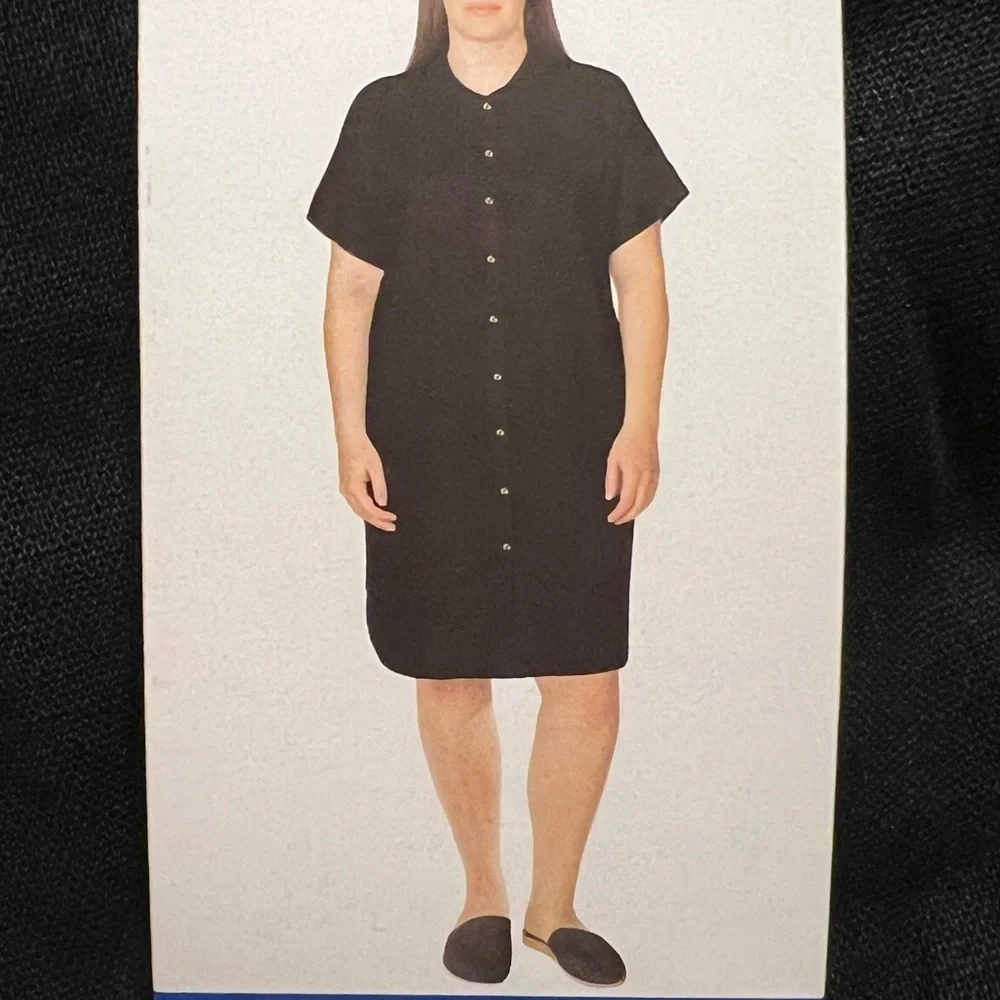 NWT‎ well worn button down shirt black linen dress with pockets